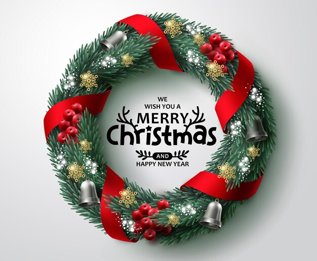 Feliz Navidad saludo texto vector diseño Navidad guirnalda y guirnalda elementos de adorno de Navidad