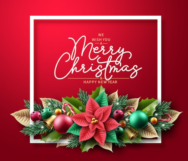 Feliz navidad saludo texto vector fondo diseño de fondo de navidad con guirnalda de navidad