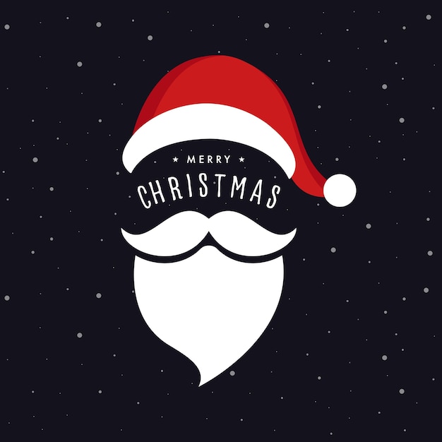 Feliz Navidad saludos Santa barba y sombrero fondo negro