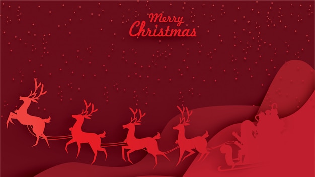 Feliz navidad santa claus en el cielo con trineo de renos