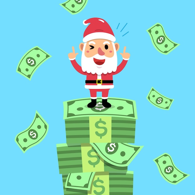 Vector feliz navidad santa claus con dinero