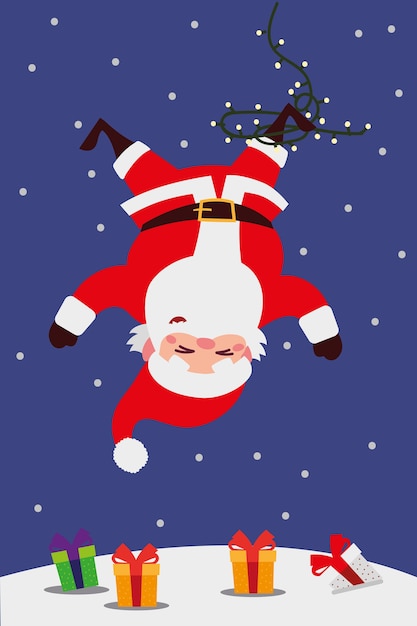 Feliz navidad, santa claus enredado con luces en la nieve ilustración