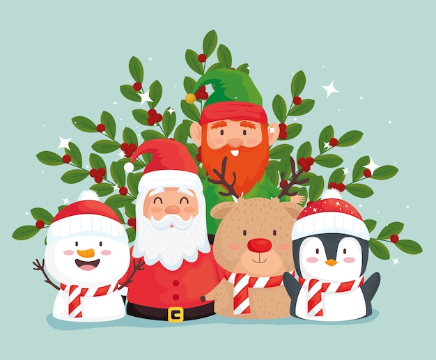 Feliz navidad santa claus y personajes grupo diseño ilustración