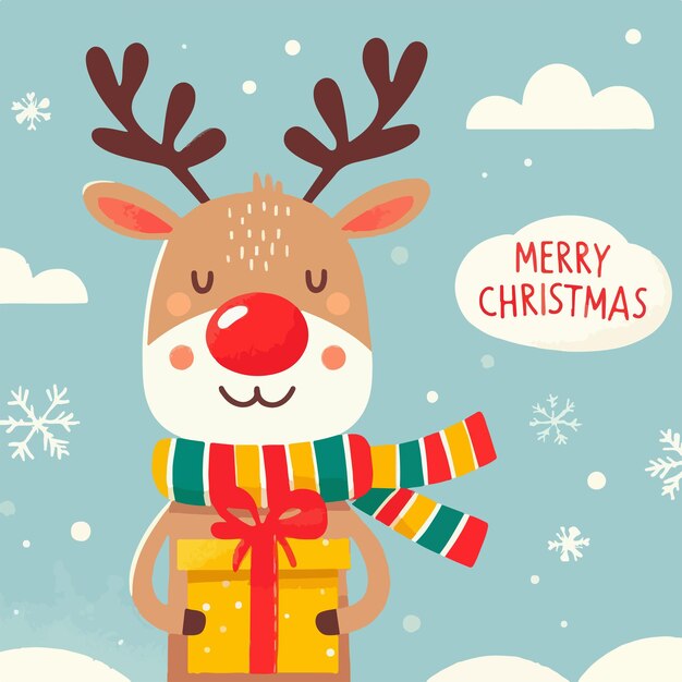 Feliz Navidad y tarjeta de felicitación de Año Nuevo con una linda ilustración vectorial de renos