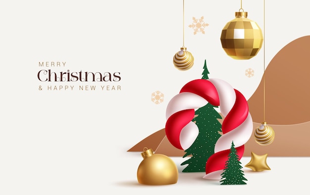 Feliz Navidad tarjeta de felicitación diseño de fondo vectorial Navidad y feliz año nuevo con caña de caramelo