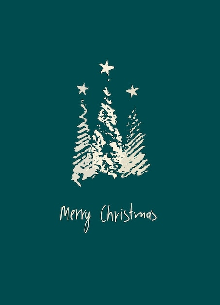 Feliz Navidad tarjeta de felicitación ilustración navideña Letras a mano árboles de Navidad ornamentales como el oro