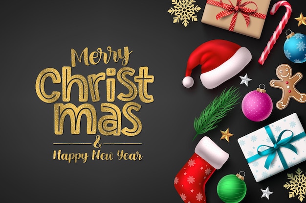 Feliz Navidad tarjeta de felicitación vector plantilla de fondo tipografía de Navidad para la temporada navideña
