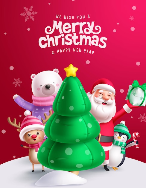 Feliz Navidad tarjeta de felicitación vector póster conjunto de diseño Navidad Santa Claus oso polar renos