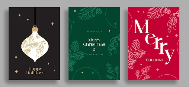 Feliz Navidad tarjeta de felicitación vector póster conjunto Navidad felices vacaciones y felicitación de año nuevo