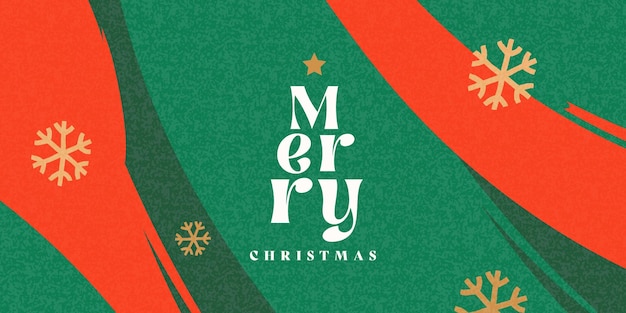 Feliz Navidad tarjeta de felicitación web banner fondo de vacaciones diseño moderno y hermoso de Navidad con tipografía pinceladas y copos de nieve plantilla de anuncios de portada de póster de arte minimalista en colores verde rojo