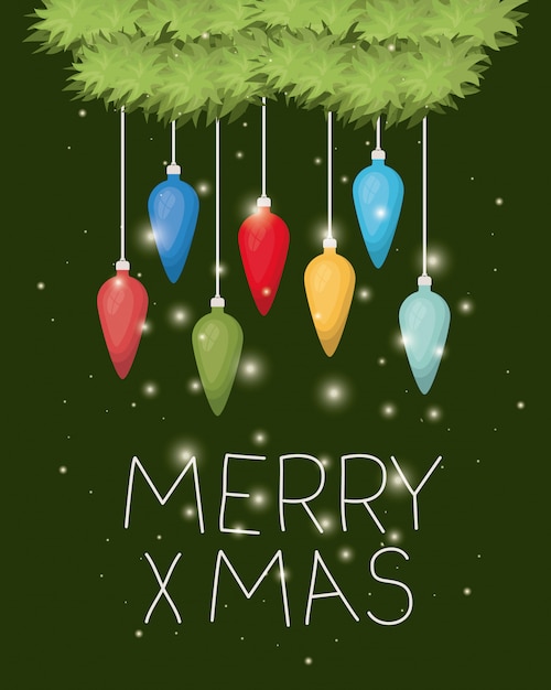 feliz navidad tarjeta con guirnaldas y bolas