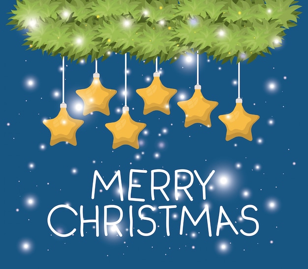 feliz navidad tarjeta con guirnaldas y estrellas