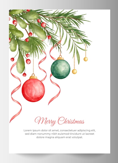 Feliz Navidad Tarjeta de invitación floral en acuarela