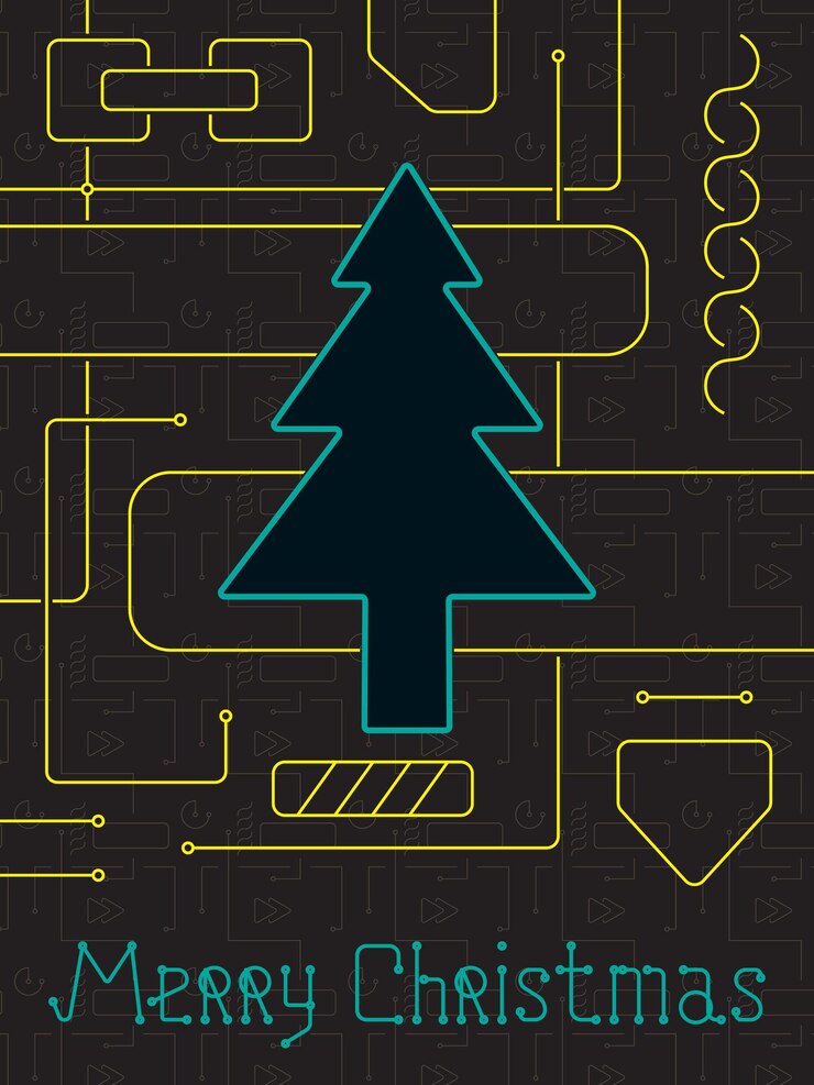 Vector feliz navidad techno line art bakcground