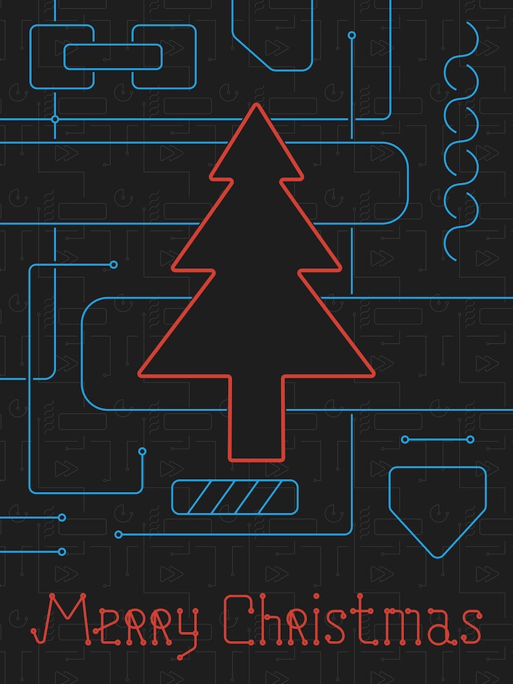 Vector feliz navidad techno line art bakcground
