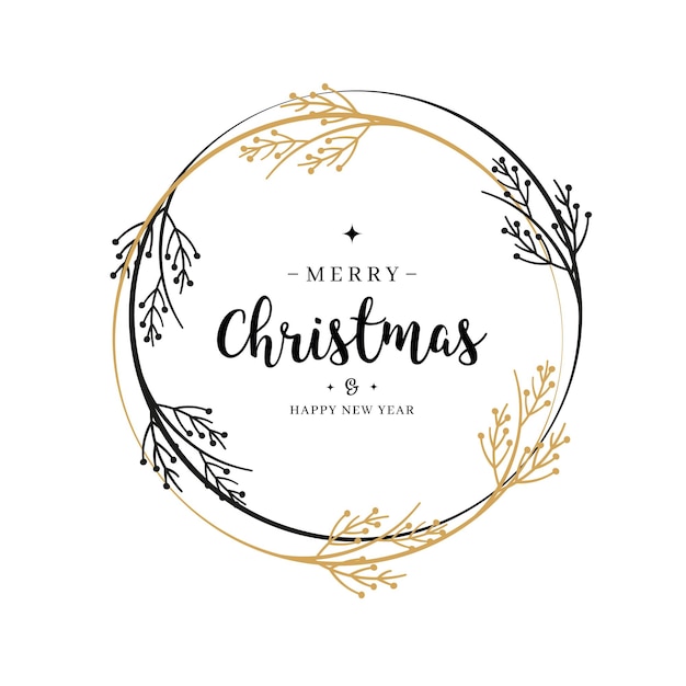 Feliz Navidad texto de felicitación corona círculo de rama fondo aislado