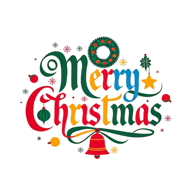Feliz Navidad Tipografía colorida con algunos adornos
