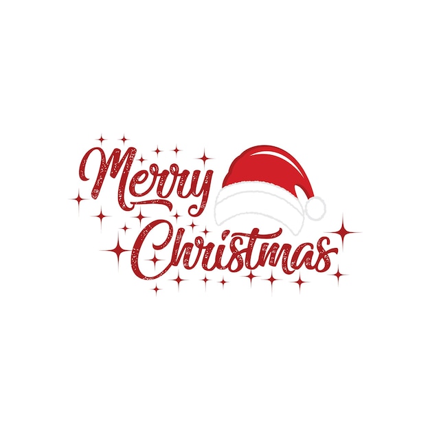 Feliz Navidad título tipografía vector concepto en rojo con sombrero de Navidad y barba blanca de santa en un