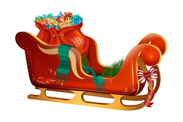 Feliz Navidad trineo con muchos regalos.
