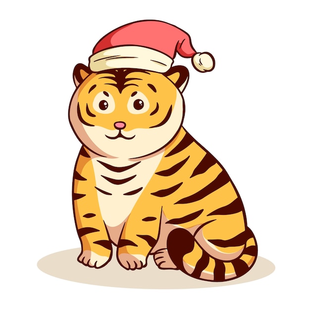 Feliz navidad vector de tigre con sombrero de santa 2022 año del tigre