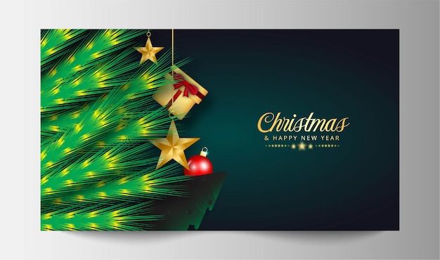Feliz Navidad verde realista con caja de regalos realista
