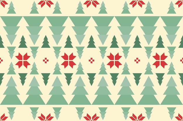 Feliz Navidad vintage patrón sin costura étnico decorado con pino verde y diseño de flores para fondo papel pintado tela alfombra web banner embalaje papel estilo de bordado vector