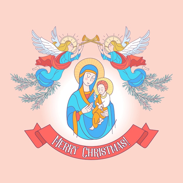 Feliz Navidad. La virgen María y el niño Jesús.