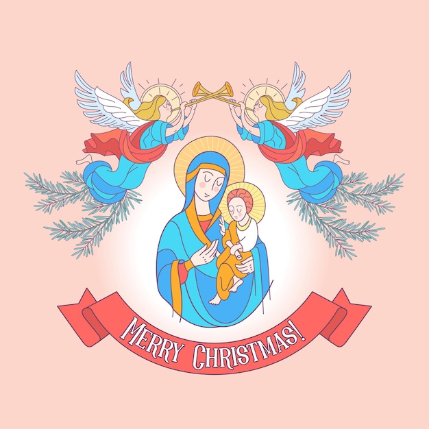 Feliz navidad. la virgen maría y el niño jesús.