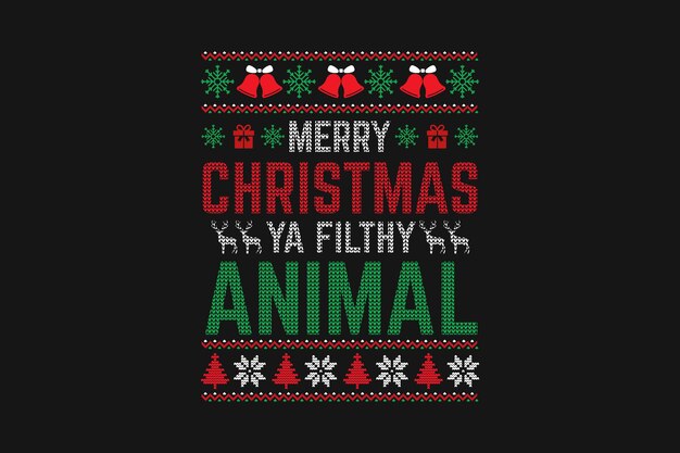 Feliz Navidad Ya Filthy Animal Diseño de suéter de camiseta navideña retro