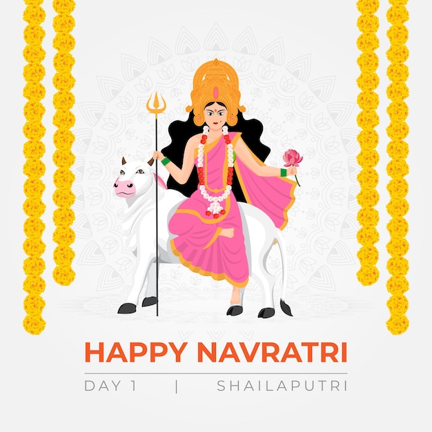 Feliz Navratri desea ilustración de 9 avatares de la diosa Durga Shailputra Devi