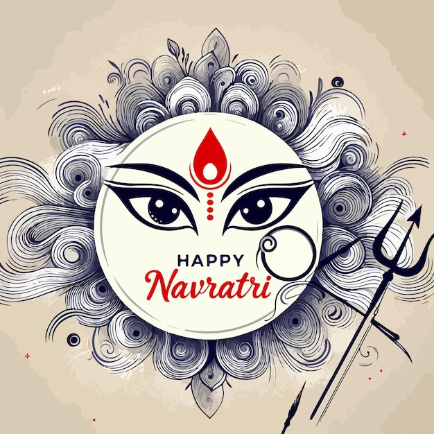 Feliz Navratri y el festival de Durga Puja celebración india ilustración vectorial de fondo