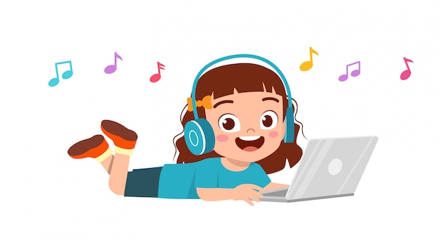 Feliz niña linda niña escuchando música