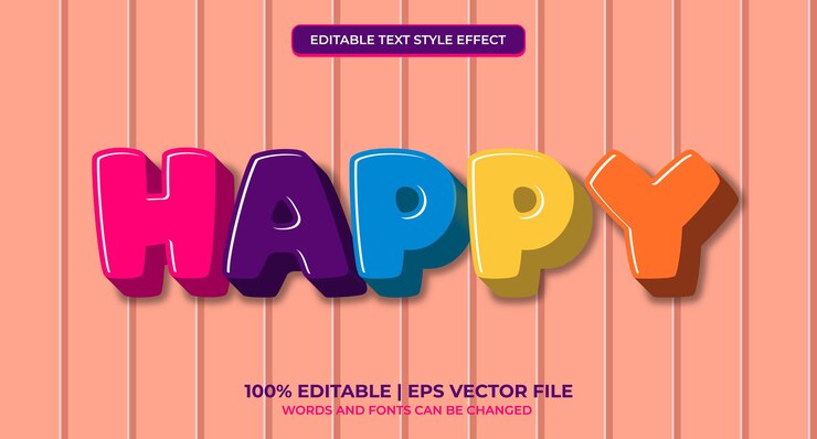 Vector feliz niño feliz con temática de efecto de estilo de texto 3d. efecto de texto editable