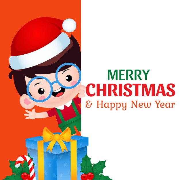 Feliz niño lindo feliz Navidad y año nuevo Banner