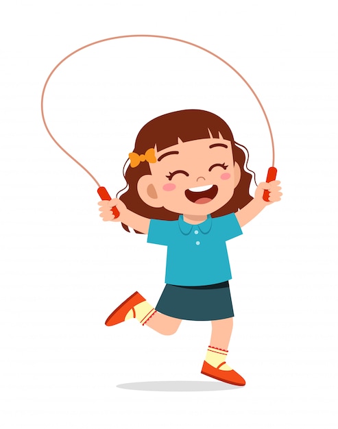Vector feliz niño lindo niña jugar saltar la cuerda