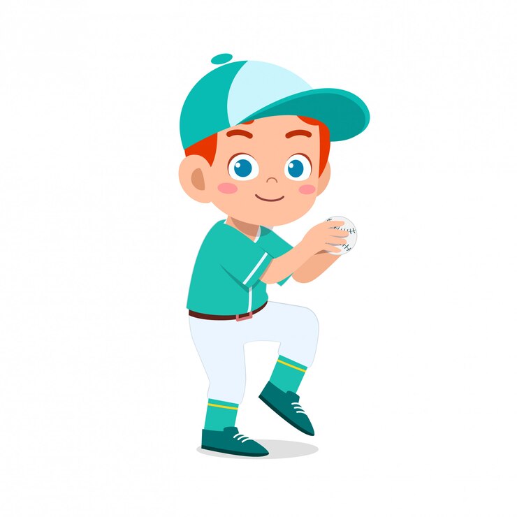 Vector feliz niño lindo niño juega béisbol