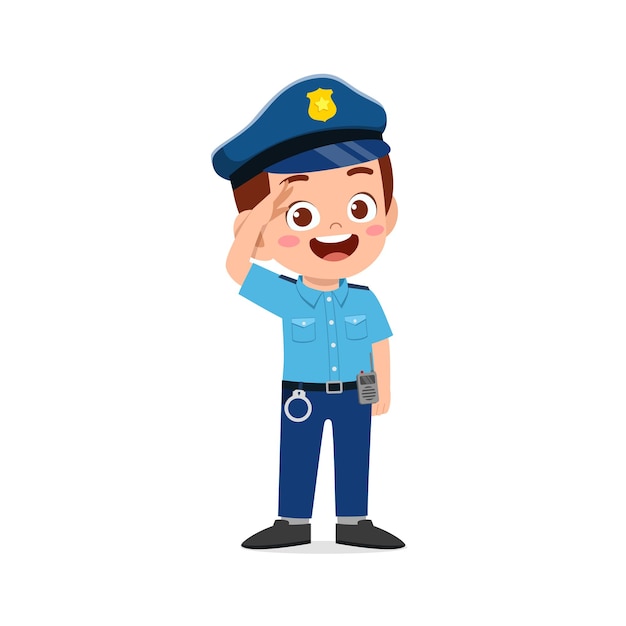 Feliz niño lindo niño vistiendo uniforme de policía