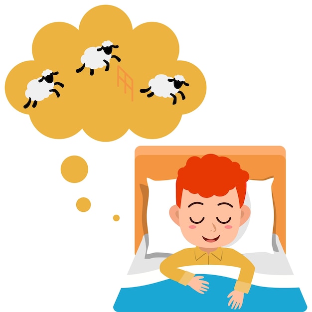 Feliz niño pequeño niño lindo dormir en la habitación de la cama