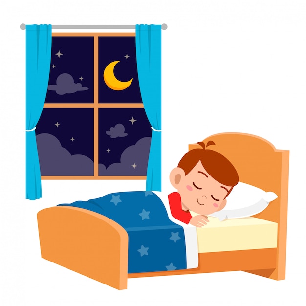 Feliz niño pequeño niño lindo dormir en la noche