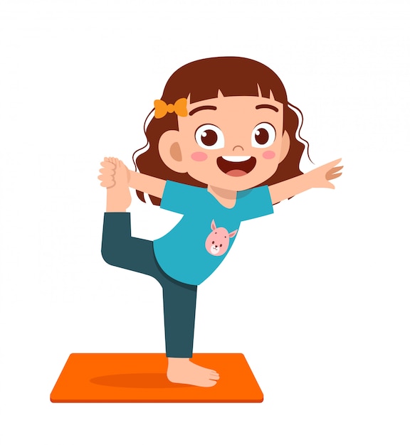 Feliz niño pequeño niño y niña hacen pose de yoga