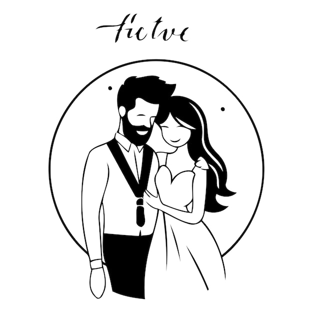 Vector feliz novia y novio en un círculo ilustración vectorial en estilo plano