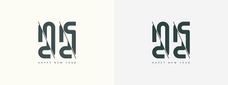 Vector feliz nuevo año 2025 diseño con piezas de número minimalistas únicas fondo vectorial de diseño premium para pancartas carteles y redes sociales