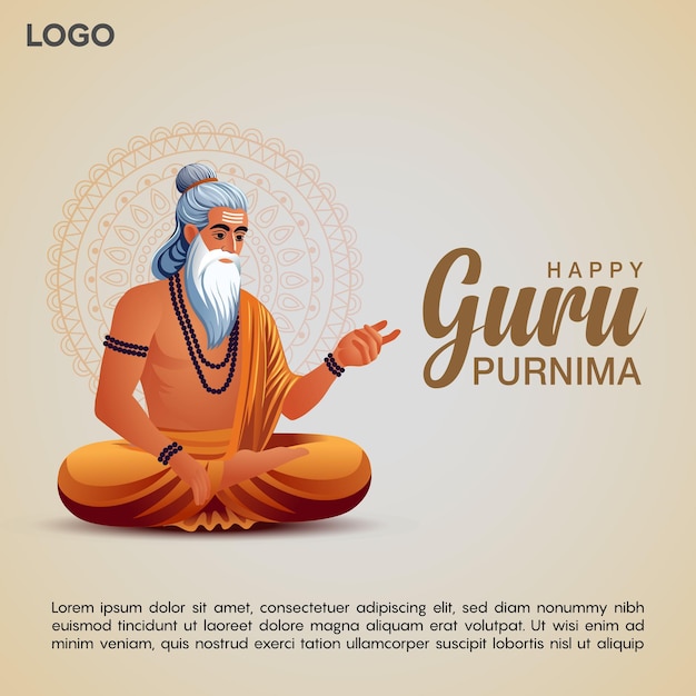 Feliz nuevo gurú Purnima gurú y shishya enseñando a dios abstracto diseño de ilustración vectorial