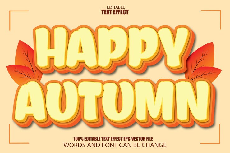 Vector feliz otoño efecto de texto editable estilo de dibujos animados 3d