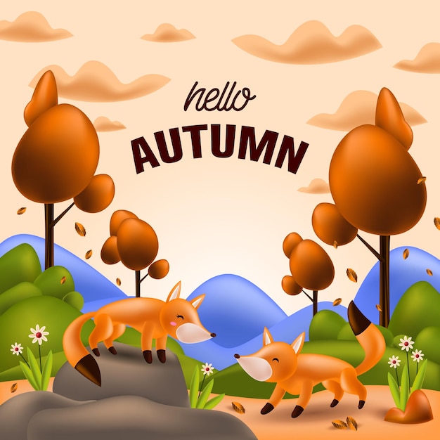 FELIZ OTOÑO FONDO DE SALUDO CON PAREJA ZORRO