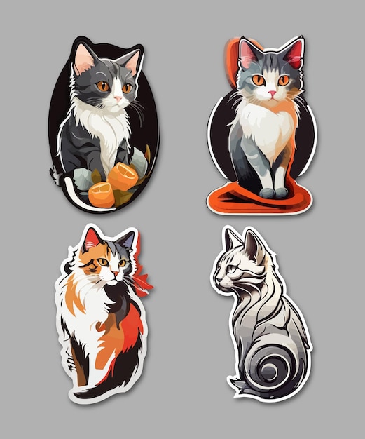 Feliz paquete de gatos coloridos y salvajes Vector Sticker