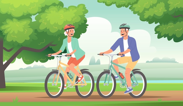 Feliz pareja de ancianos andar en bicicleta Vacaciones para personas mayores Grandparents_ai_generated