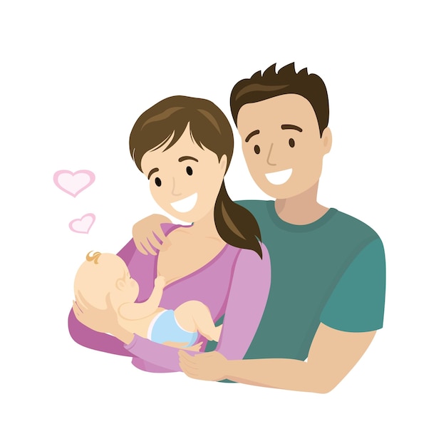 Una feliz pareja casada afroamericana con un bebé recién nacido Ilustración vectorial de dibujos animados