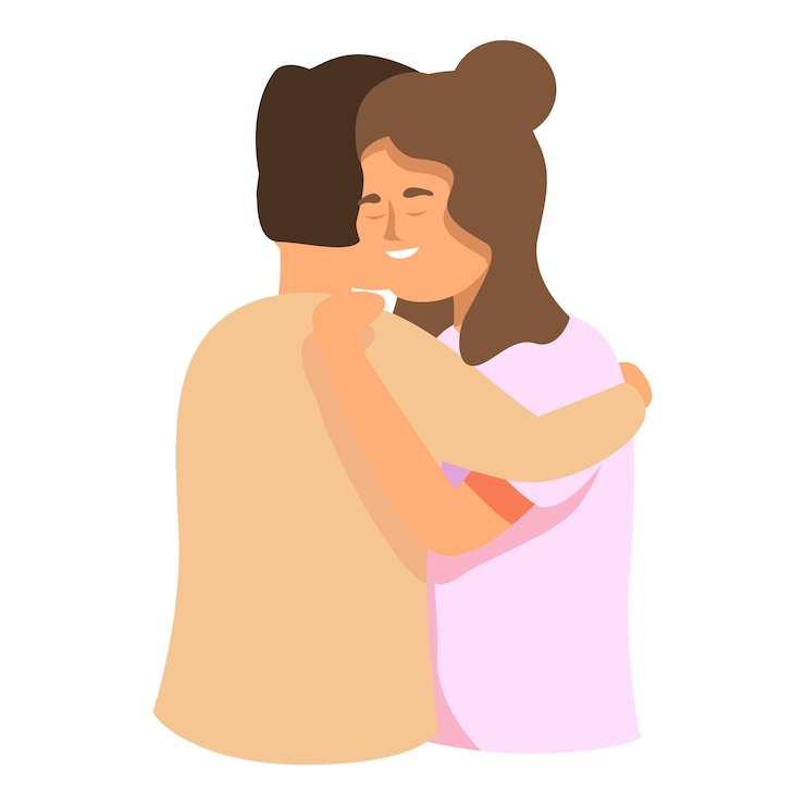 Vector feliz pareja encantadora abrazar icono vector de dibujos animados apoyo de adultos