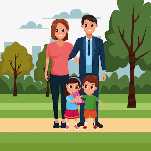 Feliz pareja con niños
